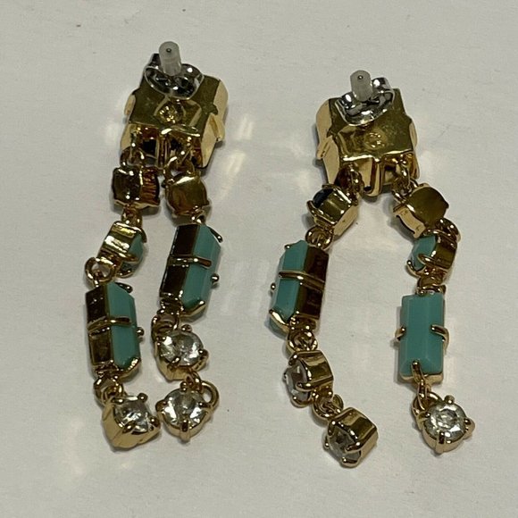C wonder gold tone dangle rhinestone drop earrings blue Pierced Ears - Picture 6 of 8